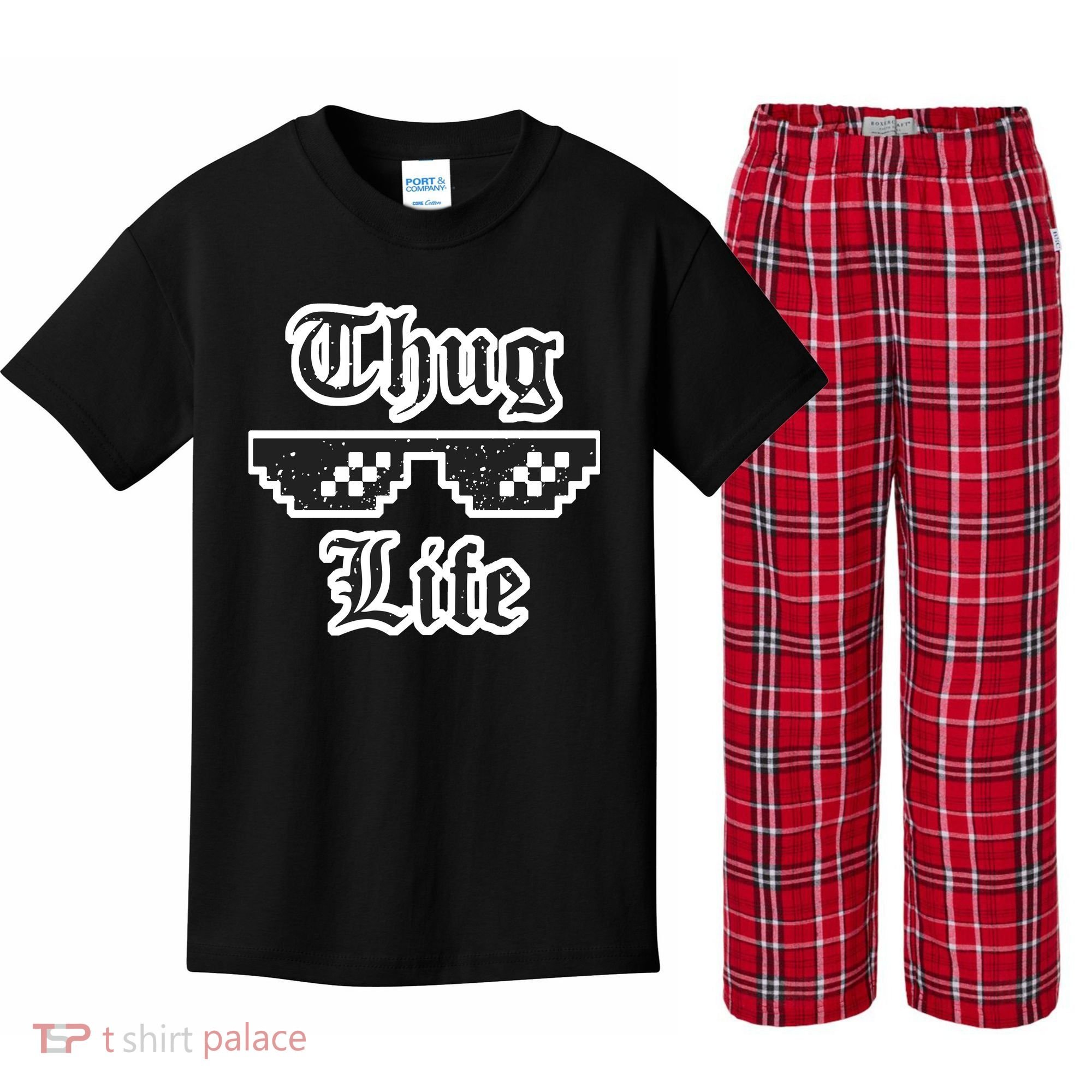 Thug Life Retro Glasses Meme Kids Plaid Pajama Set