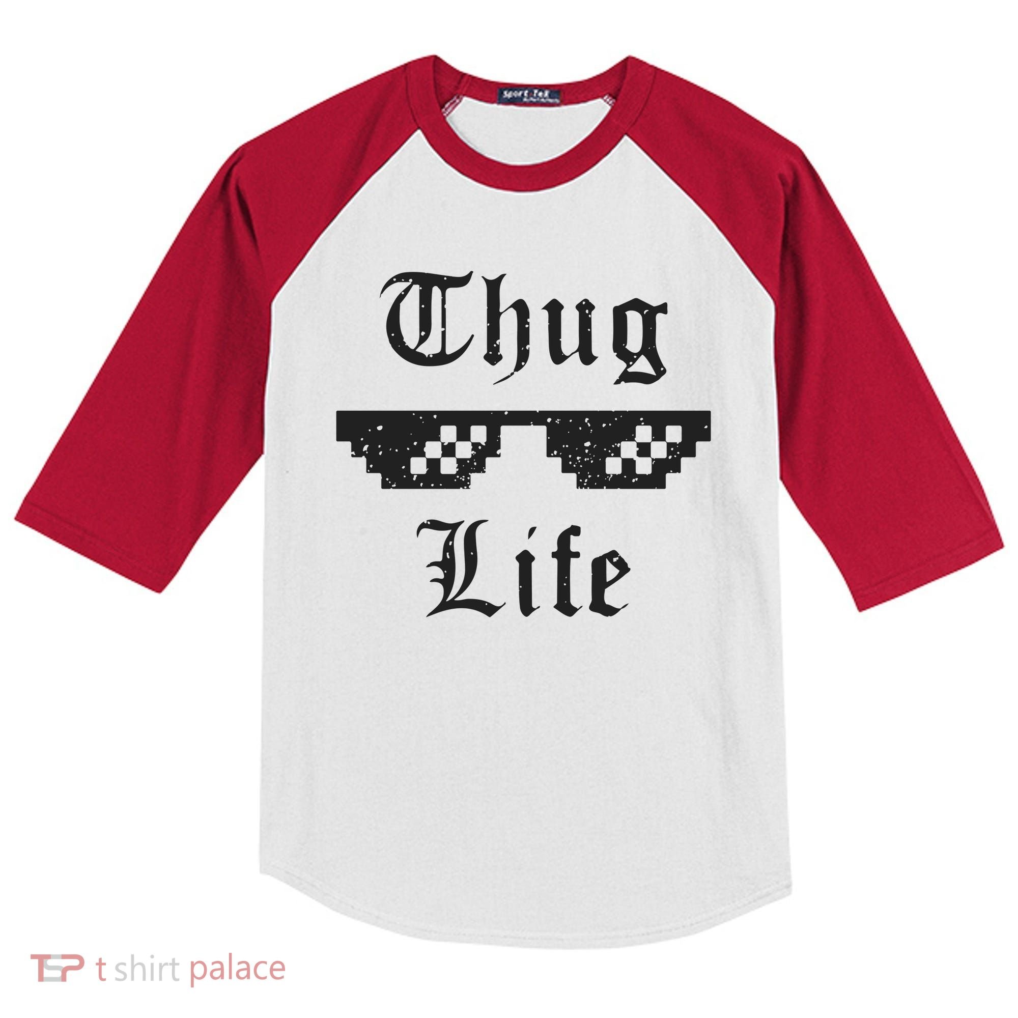 Thug Life Retro Glasses Meme Kids Colorblock Raglan Jersey