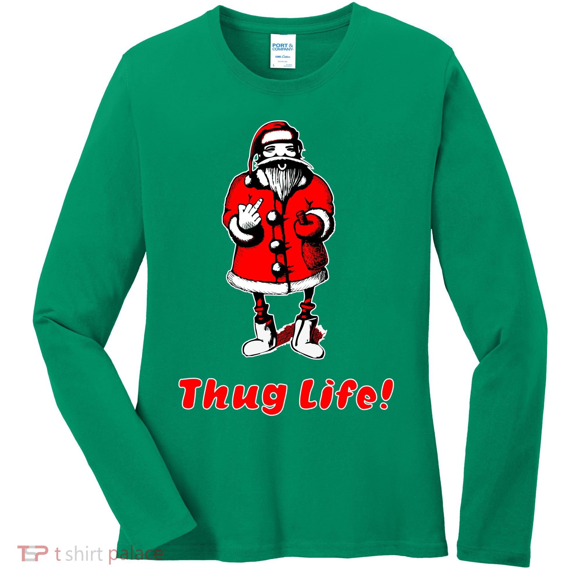 Thug Life Santa Claus Finger Christmas Women's Long Sleeve Shirt