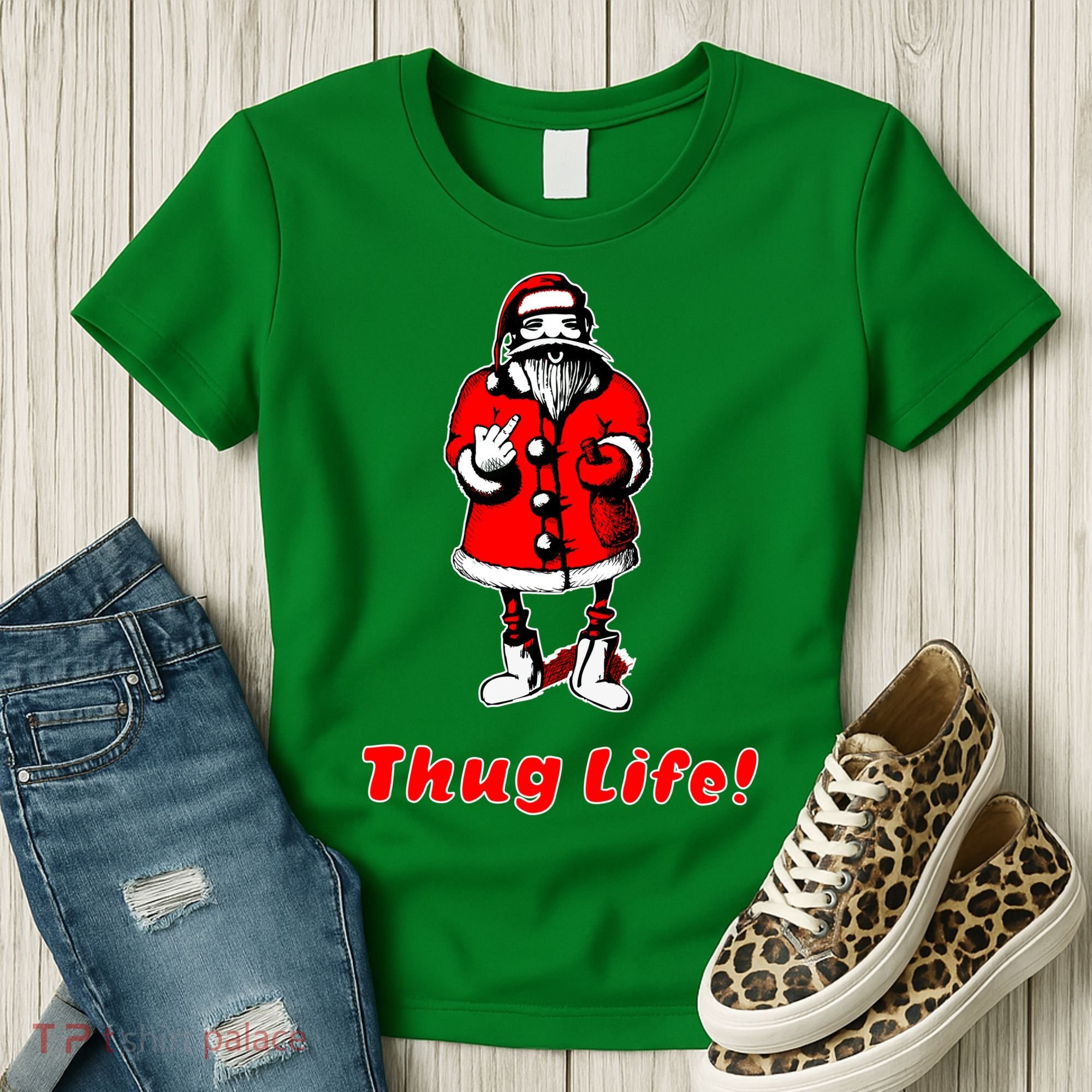 Thug Life Santa Claus Finger Christmas Women's T-Shirt