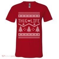 Thug Life Ugly Christmas Sweater V-Neck T-Shirt thumb 0
