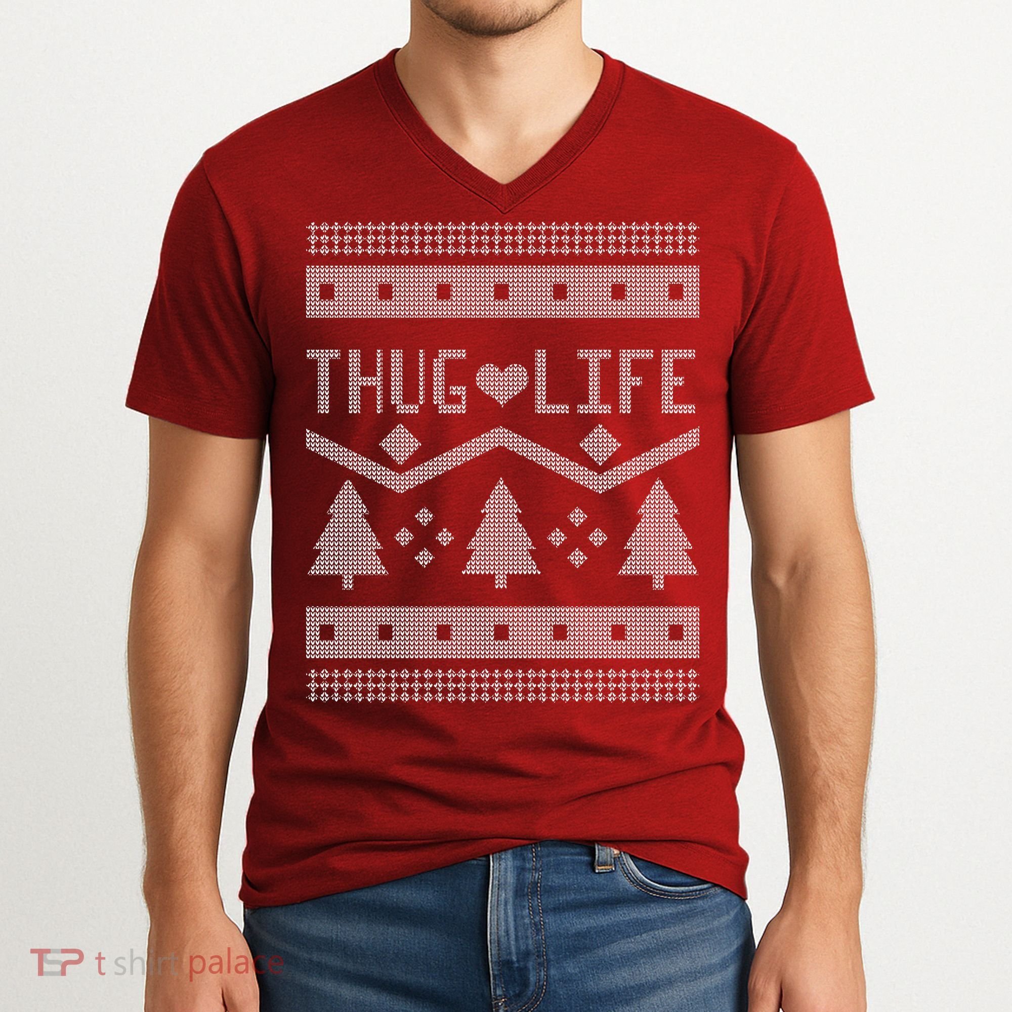 Thug Life Ugly Christmas Sweater V-Neck T-Shirt