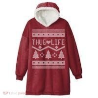 Thug Life Ugly Christmas Sweater Hooded Wearable Blanket thumb 0