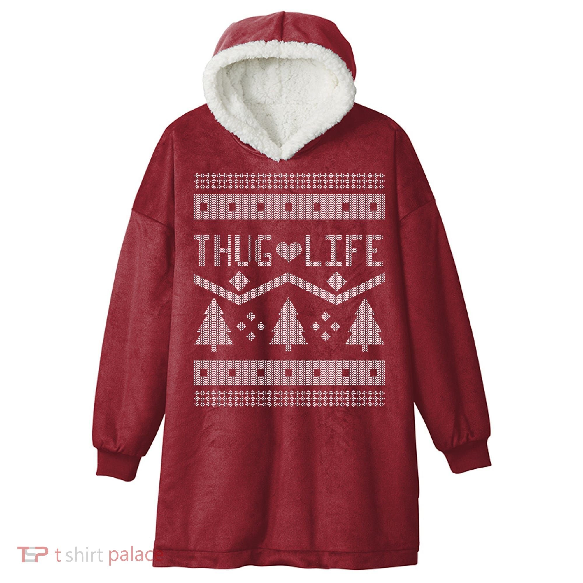 Thug Life Ugly Christmas Sweater Hooded Wearable Blanket