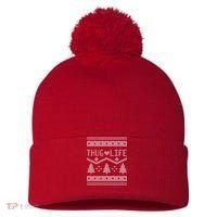 Thug Life Ugly Christmas Sweater Pom Pom 12in Knit Beanie thumb 0