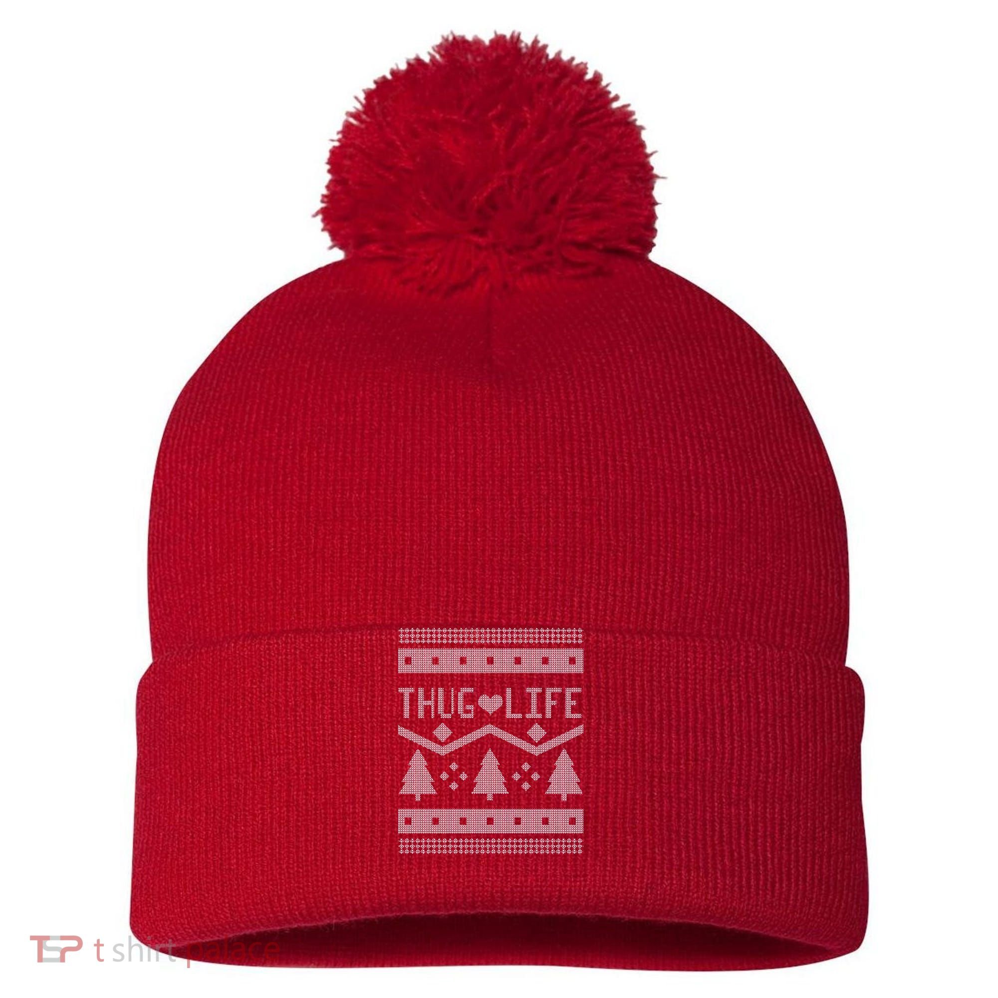 Thug Life Ugly Christmas Sweater Pom Pom 12in Knit Beanie