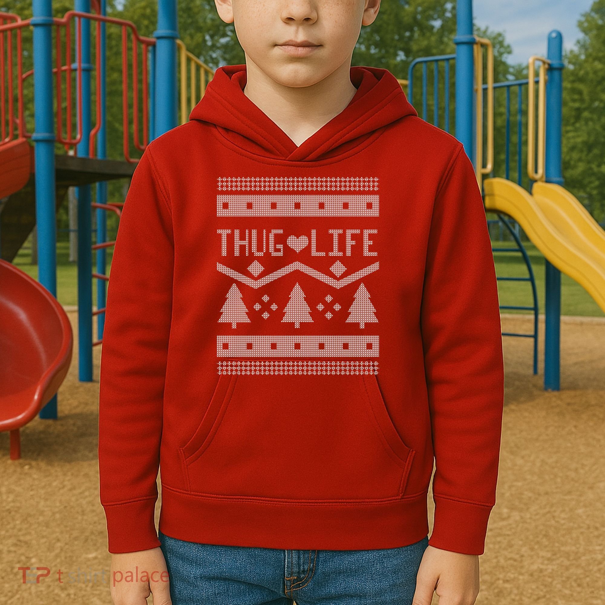 Thug Life Ugly Christmas Sweater Kids Hoodie