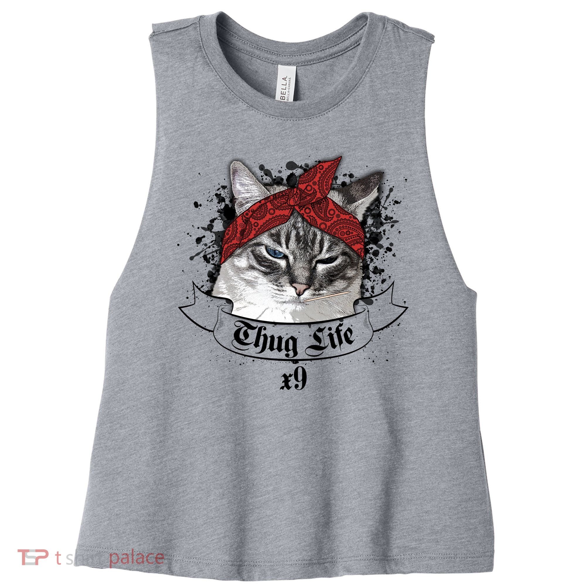 Thug Life X9 Gangster Cat Women's Racerback Cropped Tank