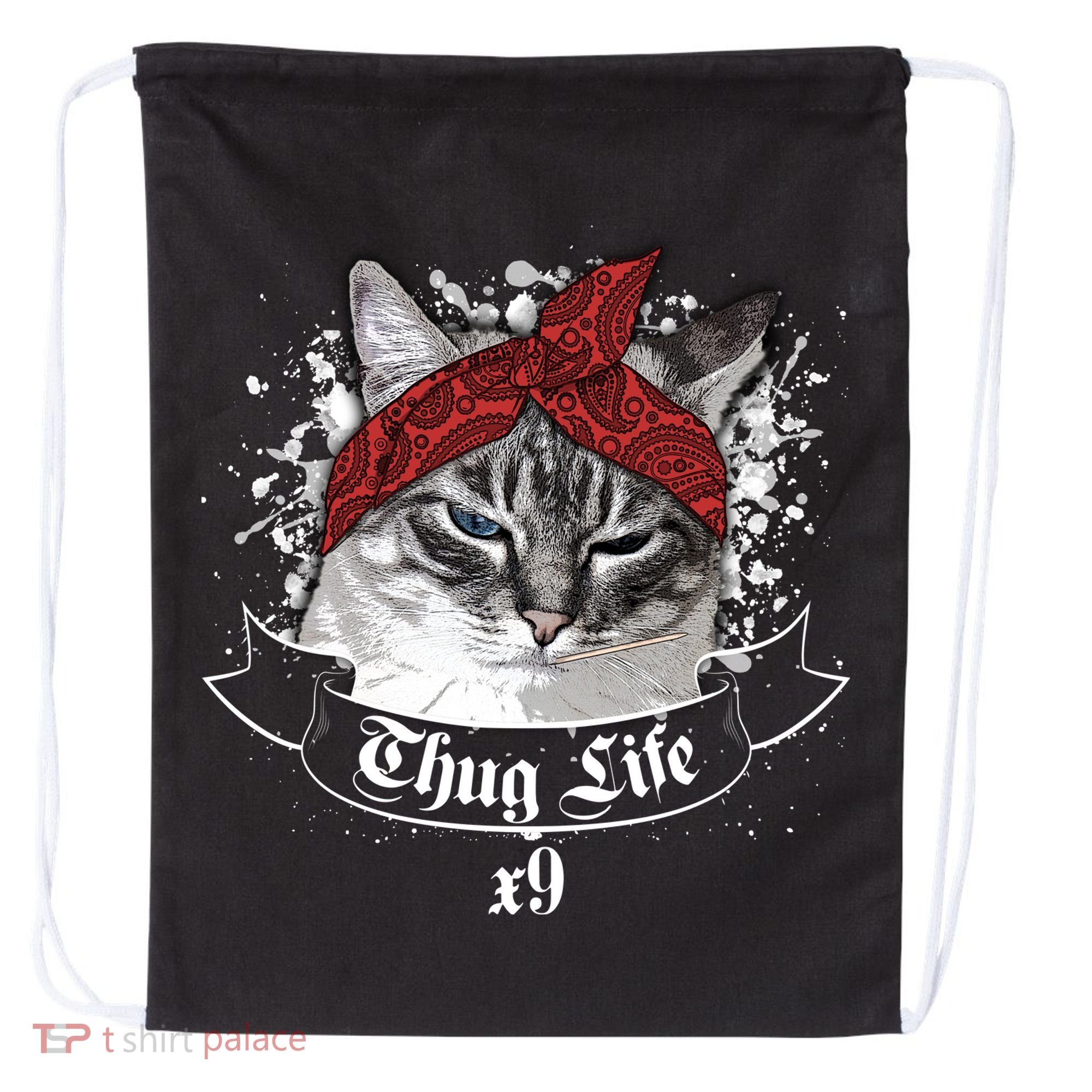 Thug Life X9 Gangster Cat Drawstring Bag