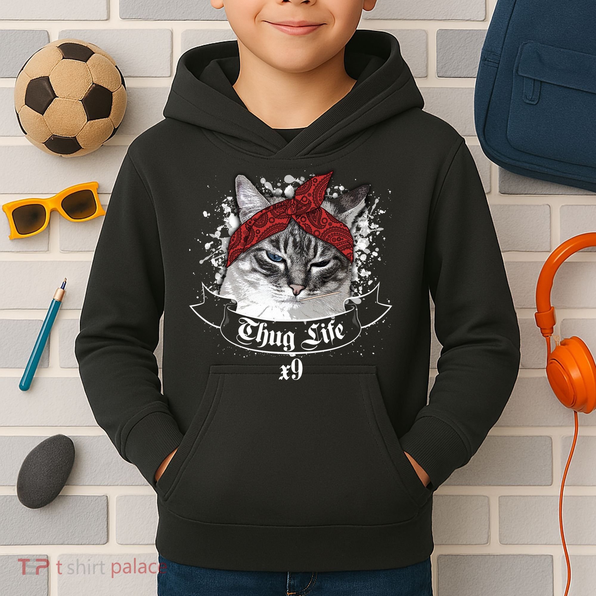 Thug Life X9 Gangster Cat Kids Hoodie