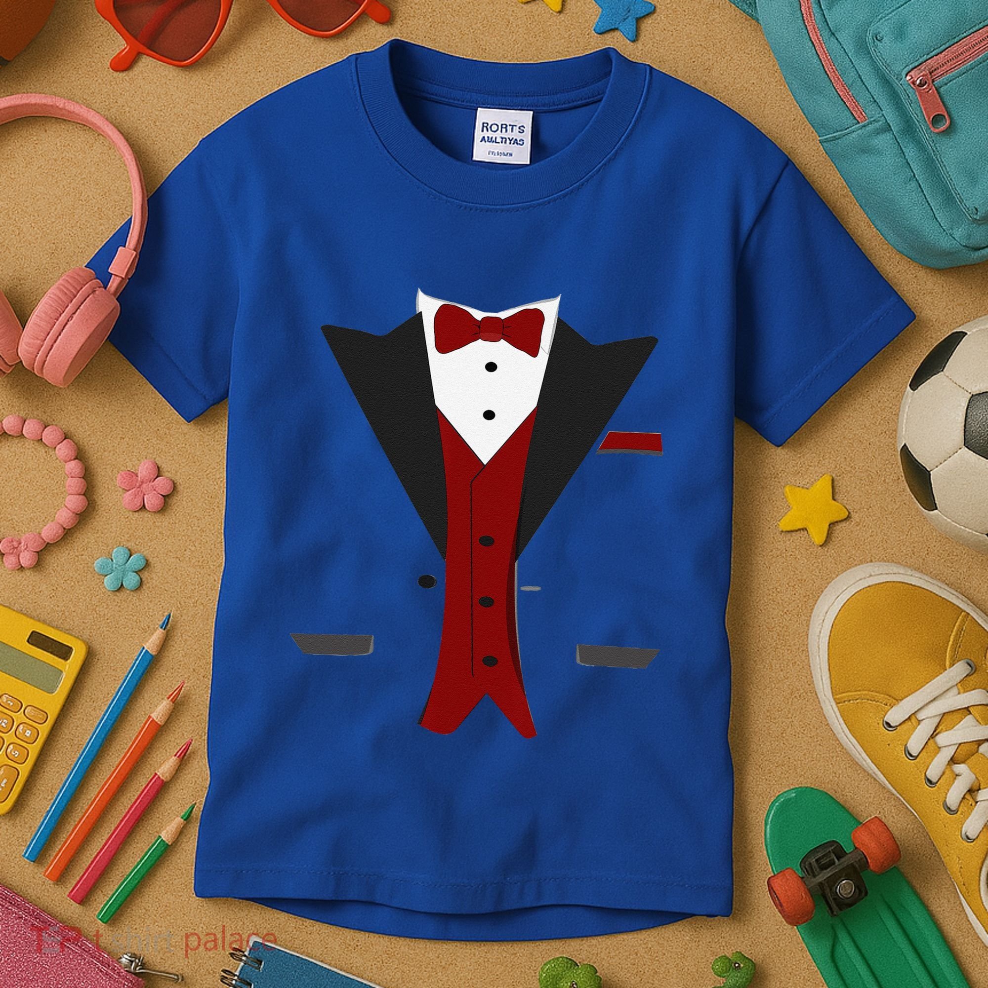 Tuxedo Halloween Wedding Groom Funny Red Costume Kids T-Shirt