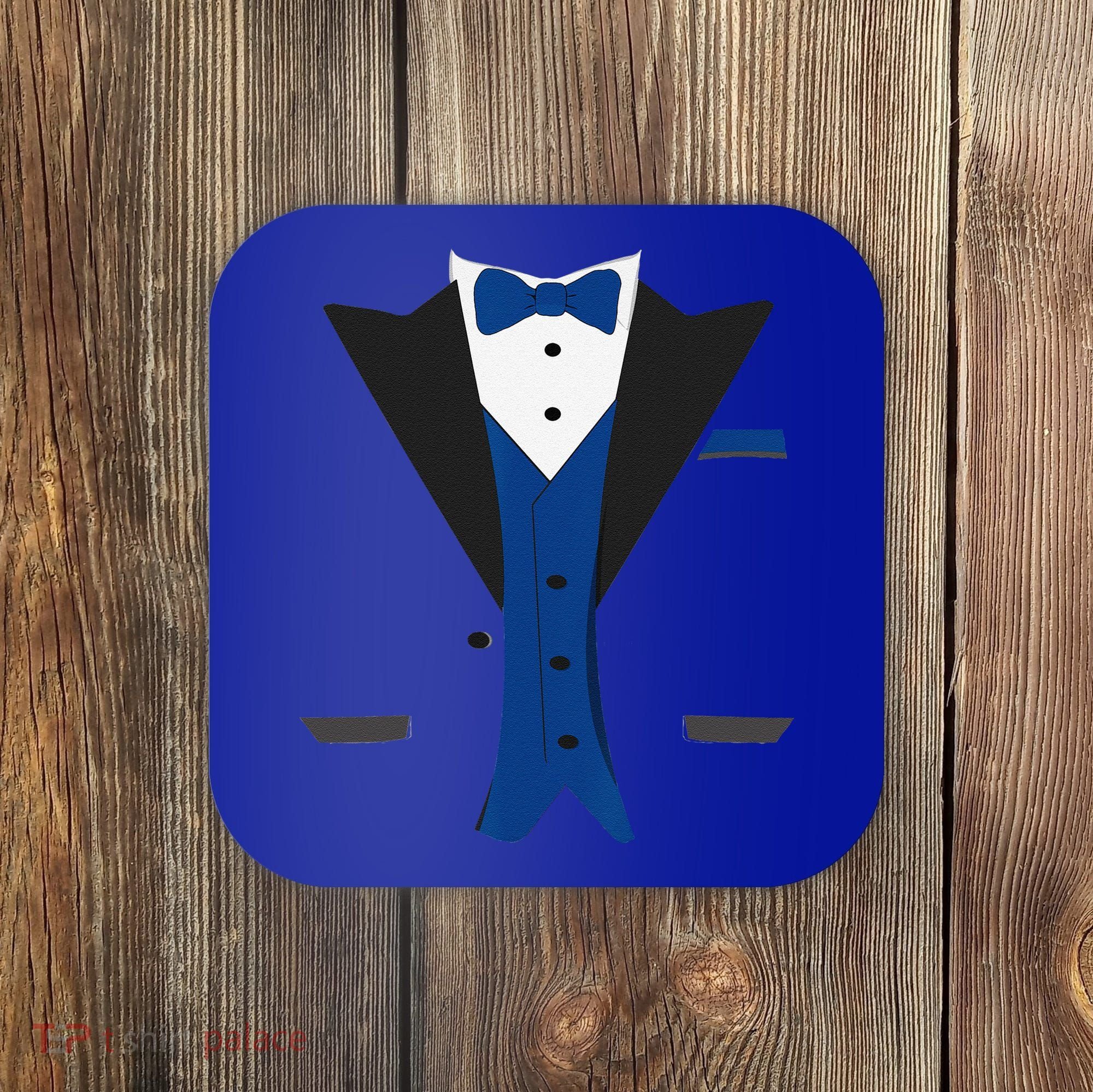 Tuxedo Halloween Wedding Groom Costume Blue Funny Coaster