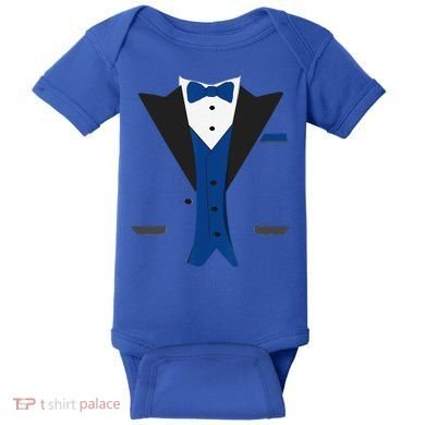 Tuxedo Halloween Wedding Groom Costume Blue Funny Baby Bodysuit