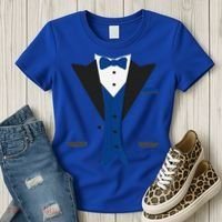 Tuxedo Halloween Wedding Groom Costume Blue Funny Women's T-Shirt thumb 3