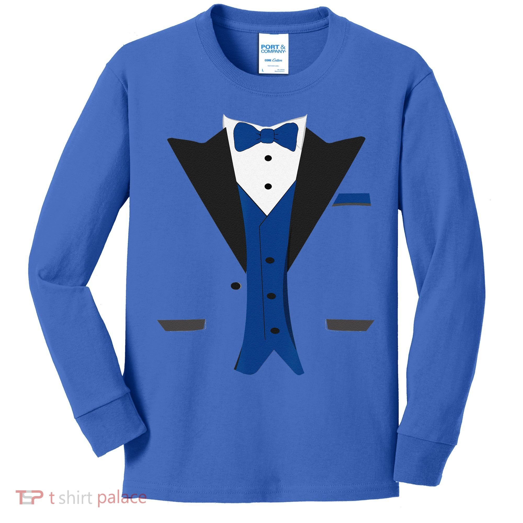 Tuxedo Halloween Wedding Groom Costume Blue Funny Kids Long Sleeve Shirt