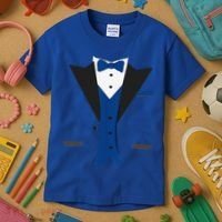 Tuxedo Halloween Wedding Groom Costume Blue Funny Kids T-Shirt thumb 3