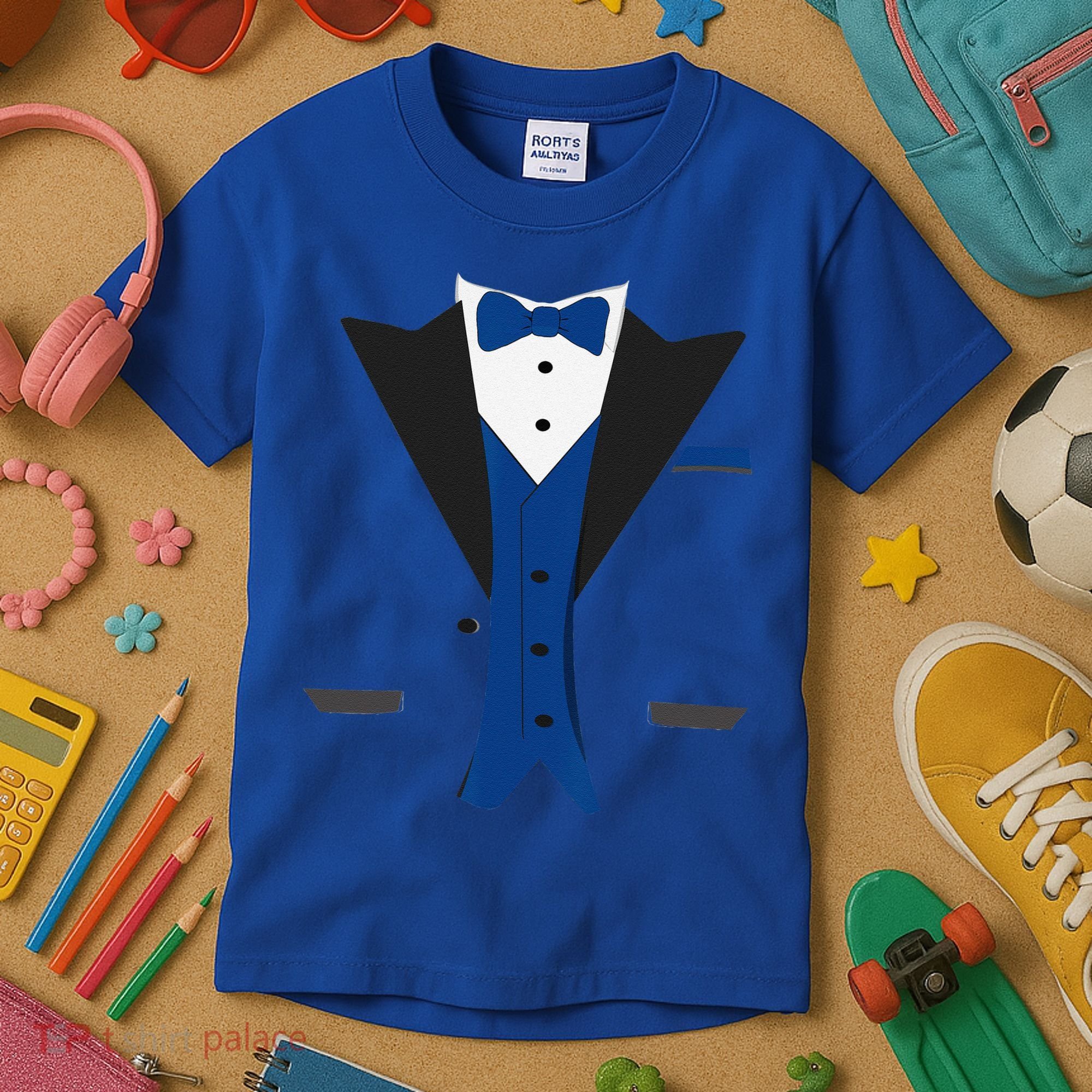 Tuxedo Halloween Wedding Groom Costume Blue Funny Kids T-Shirt