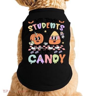Teacher Halloween Will Trade Students For Candy Retro Doggie Tank