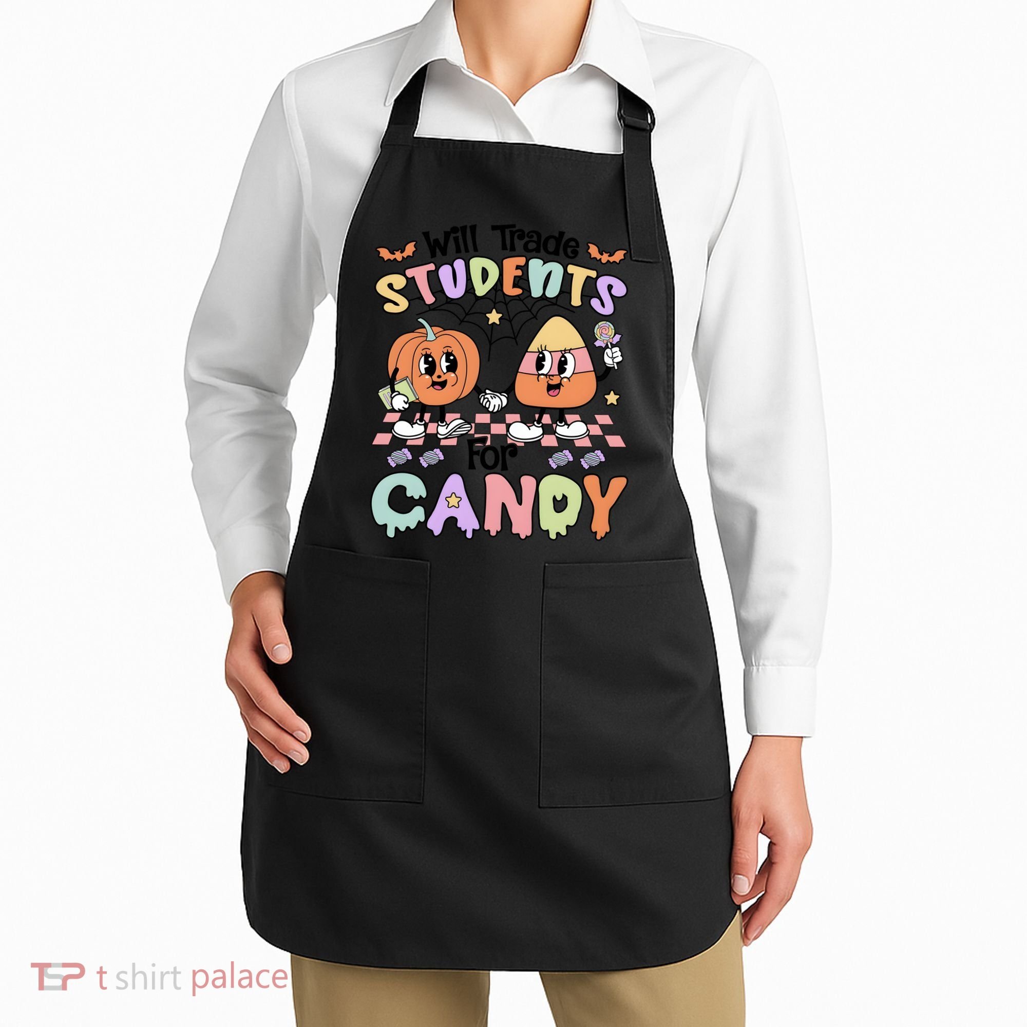 Teacher Halloween Will Trade Students For Candy Retro Apron