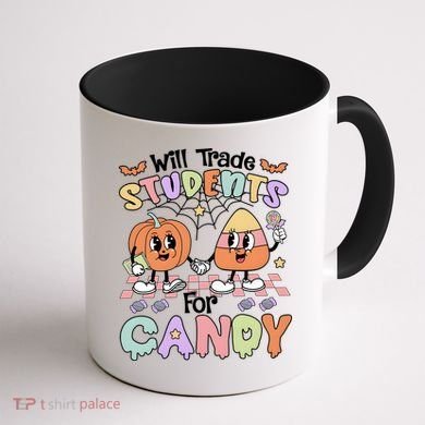 Teacher Halloween Will Trade Students For Candy Retro Coffee Mug back