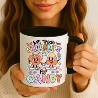 Teacher Halloween Will Trade Students For Candy Retro Coffee Mug thumb 3