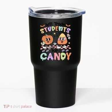Teacher Halloween Will Trade Students For Candy Retro Tumbler