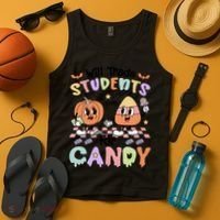 Teacher Halloween Will Trade Students For Candy Retro Tank Top thumb 4