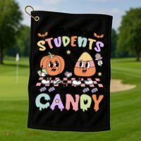 Teacher Halloween Will Trade Students For Candy Retro Golf Towel thumb 1