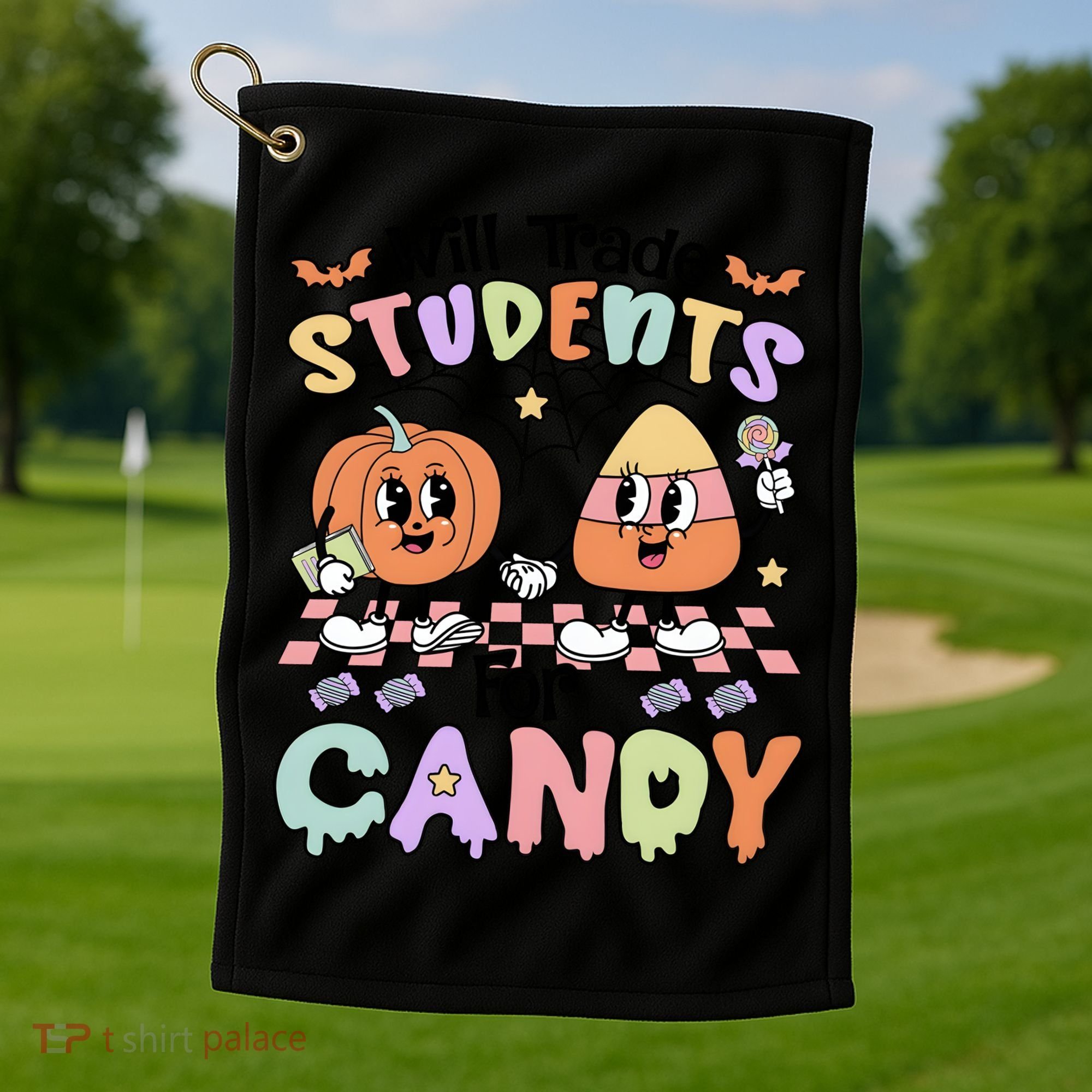 Teacher Halloween Will Trade Students For Candy Retro Golf Towel