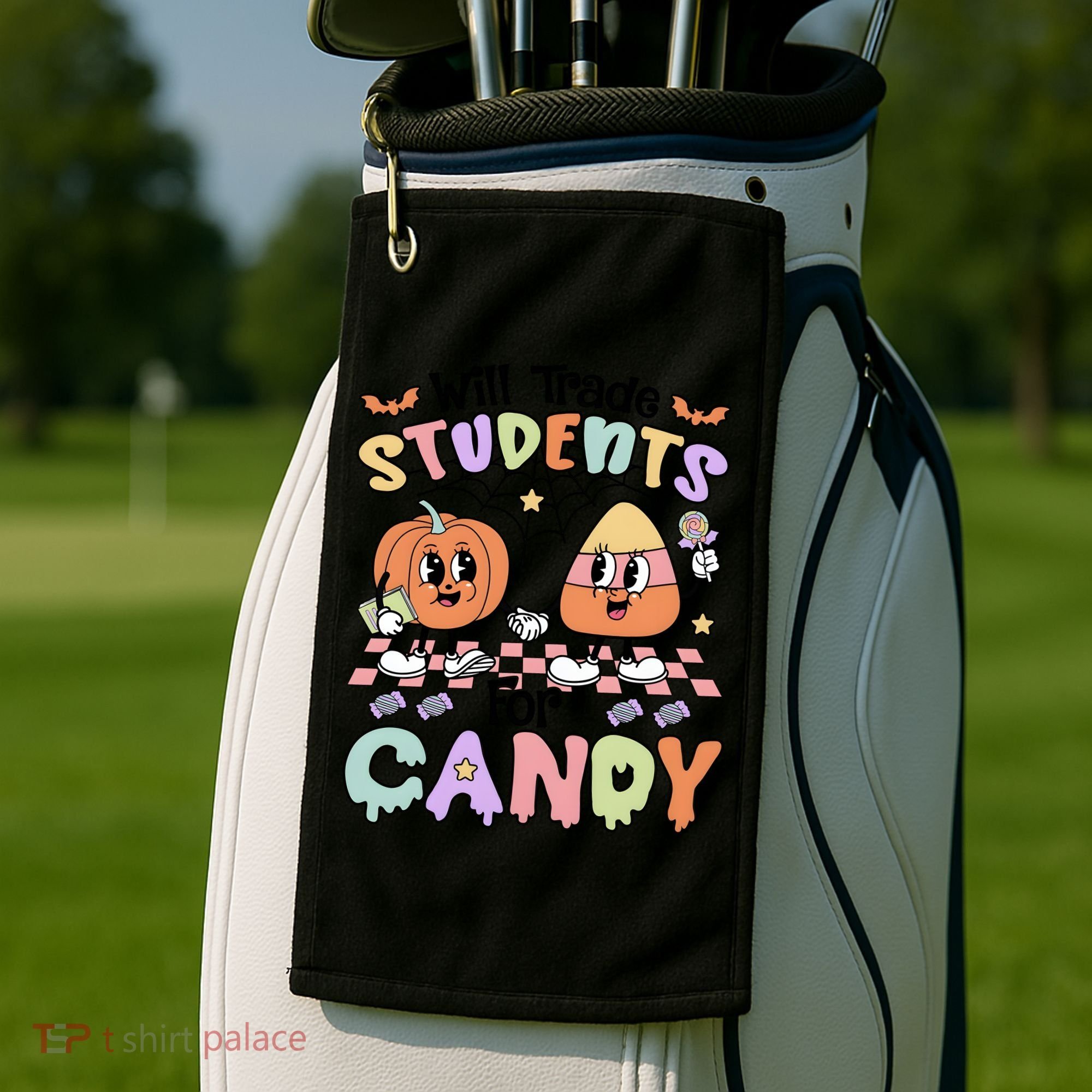 Teacher Halloween Will Trade Students For Candy Retro Golf Towel