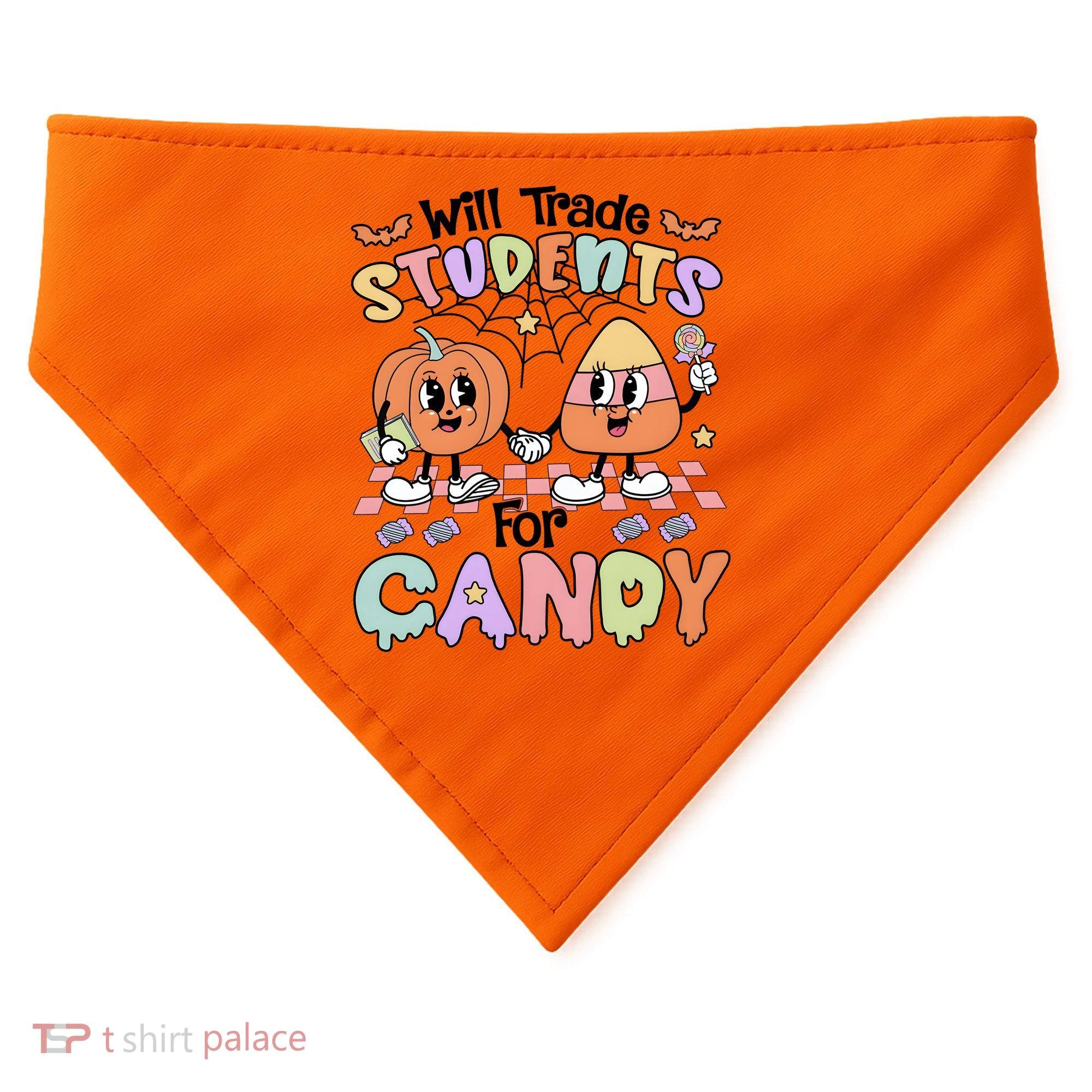 Teacher Halloween Will Trade Students For Candy Retro USA-Made Doggie Bandana