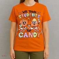 Teacher Halloween Will Trade Students For Candy Retro T-Shirt thumb 4