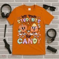 Teacher Halloween Will Trade Students For Candy Retro T-Shirt thumb 5