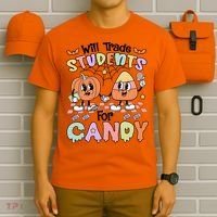 Teacher Halloween Will Trade Students For Candy Retro T-Shirt thumb 6