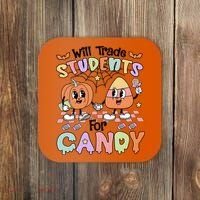Teacher Halloween Will Trade Students For Candy Retro Coaster thumb 0