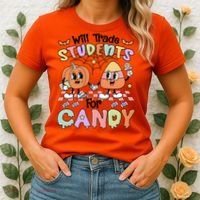 Teacher Halloween Will Trade Students For Candy Retro Women's T-Shirt thumb 2