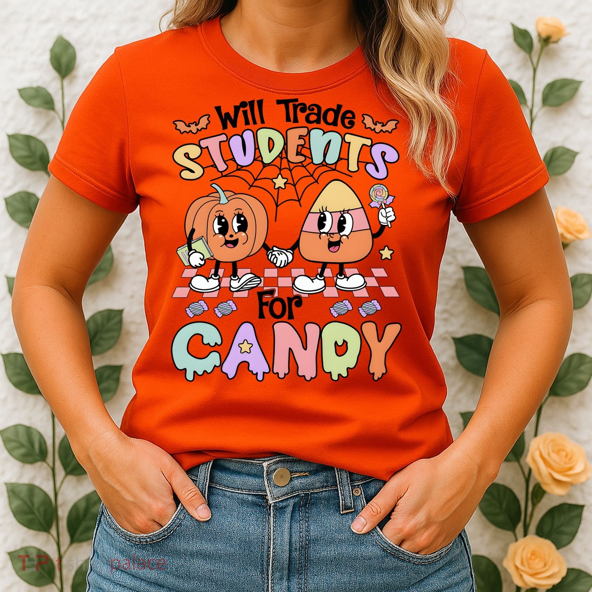 Teacher Halloween Will Trade Students For Candy Retro Women's T-Shirt