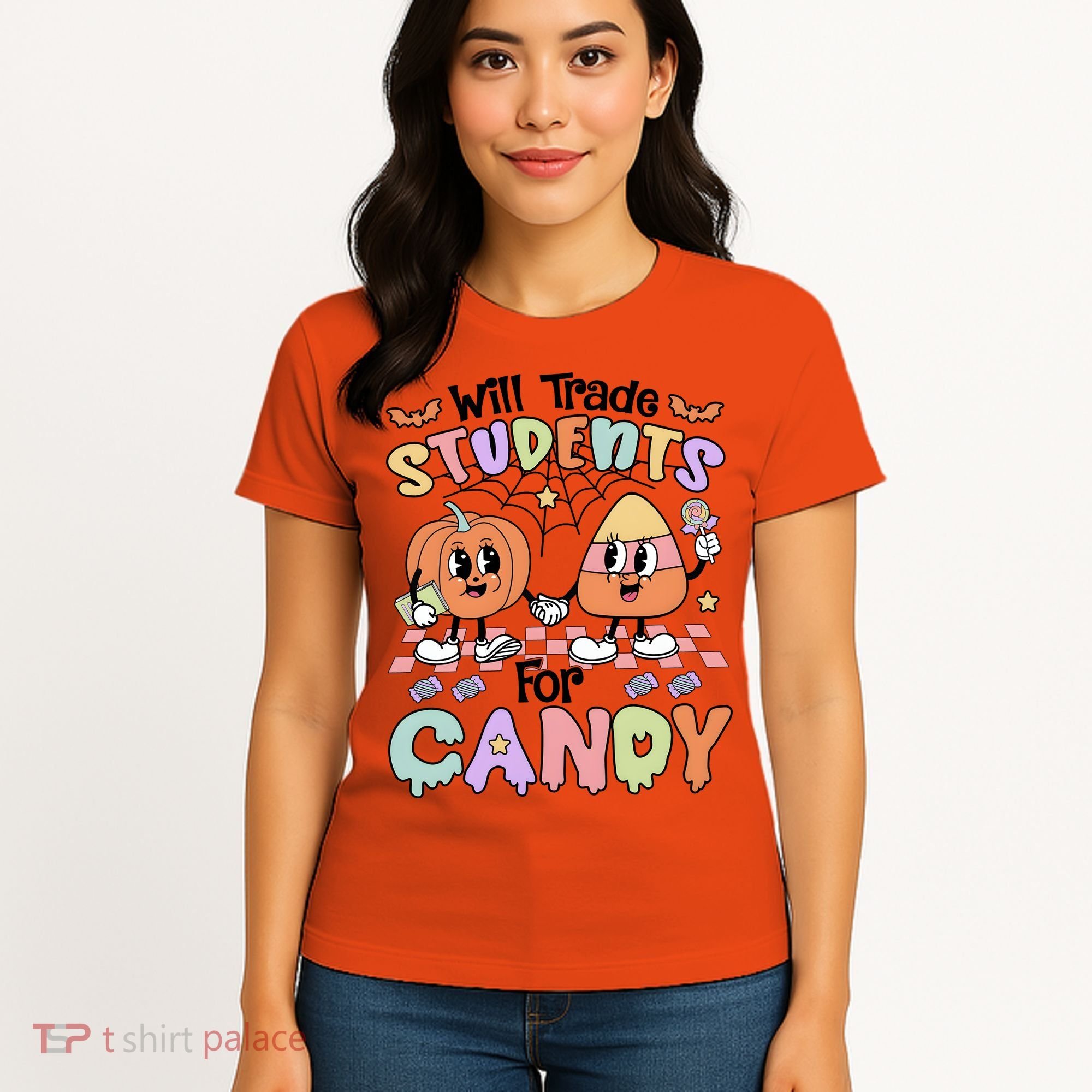 Teacher Halloween Will Trade Students For Candy Retro Women's T-Shirt
