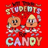 Teacher Halloween Will Trade Students For Candy Retro Santa Hat thumb 1