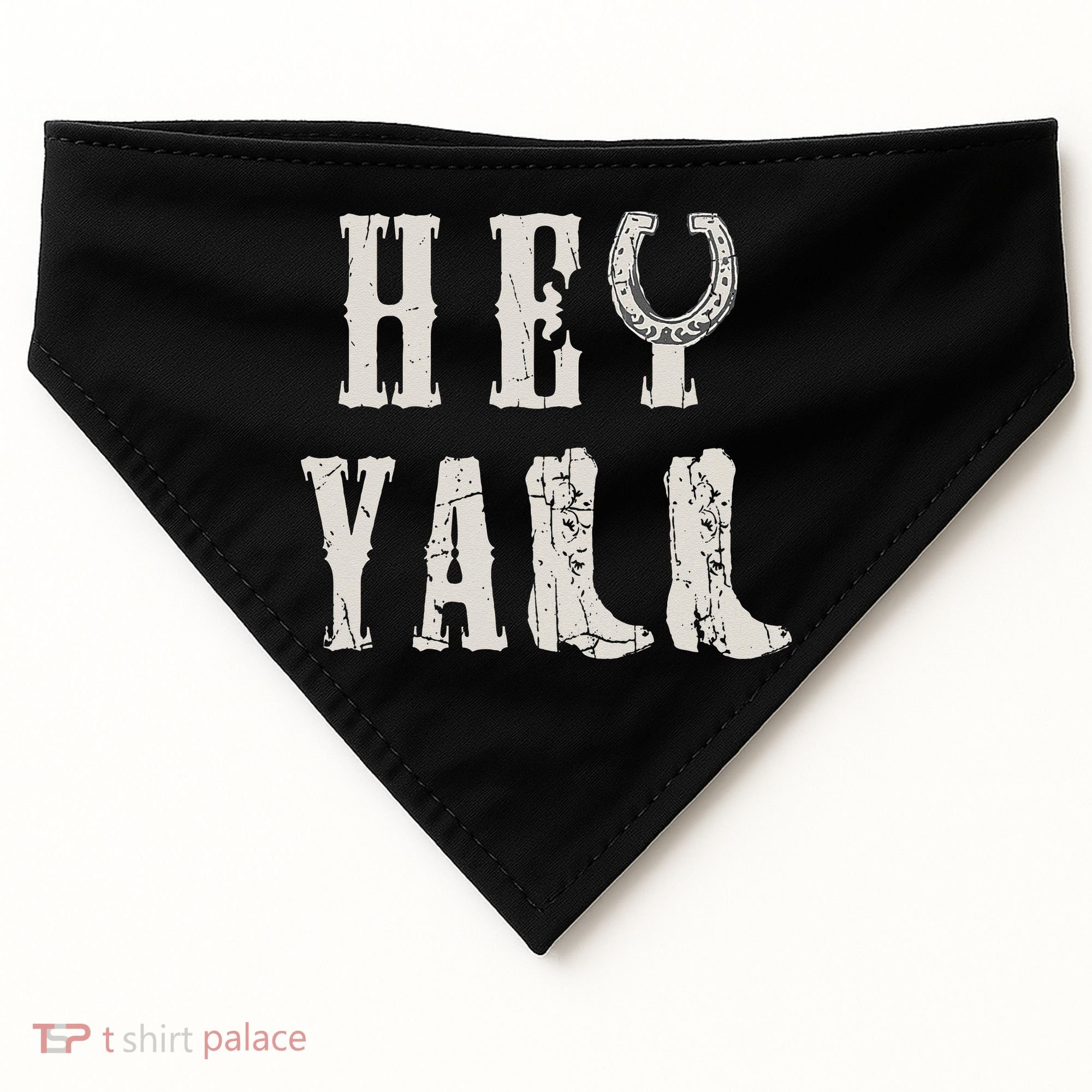 Trendy Hey Y'all Horseshoe And Boots Quote USA-Made Doggie Bandana