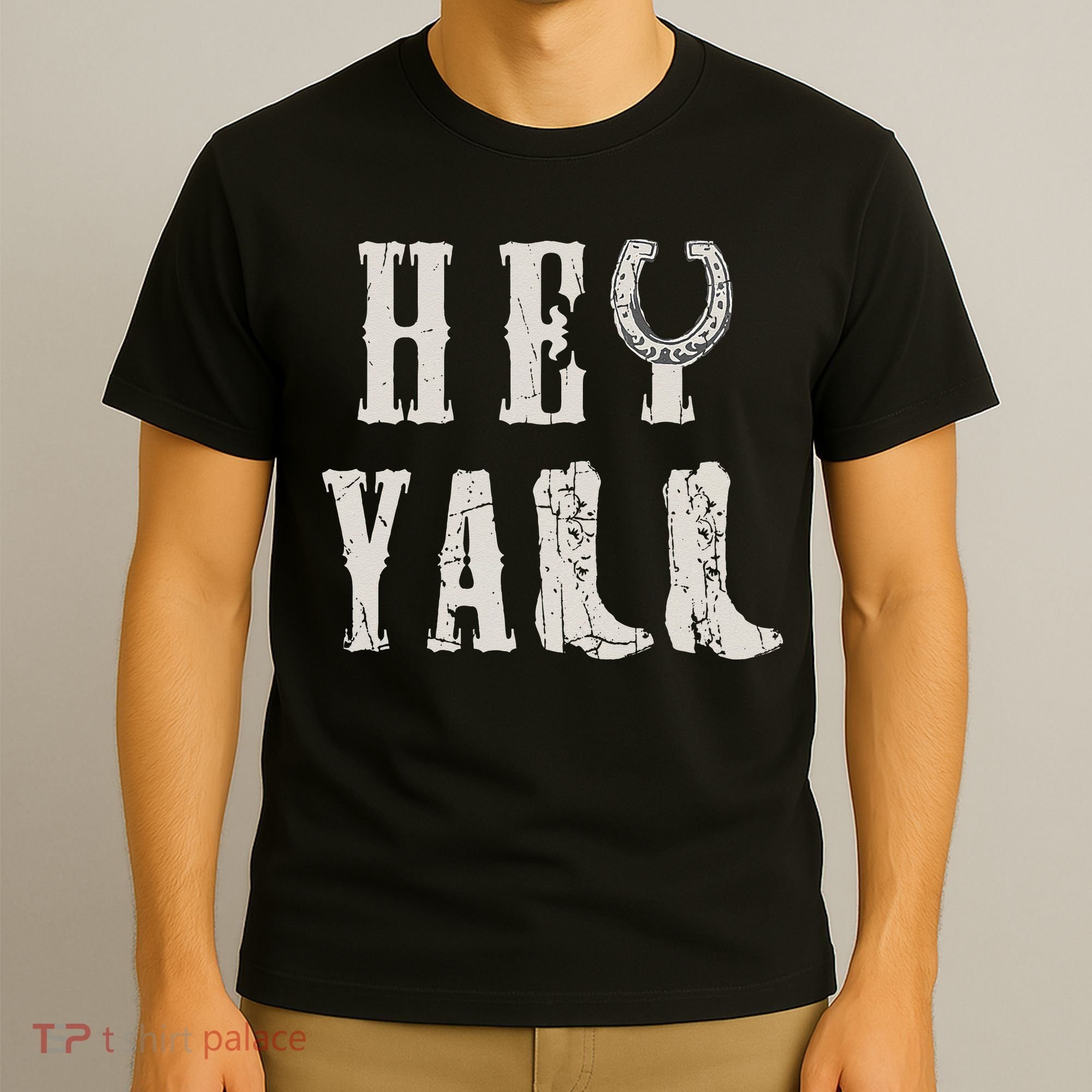 Trendy Hey Y'all Horseshoe And Boots Quote T-Shirt
