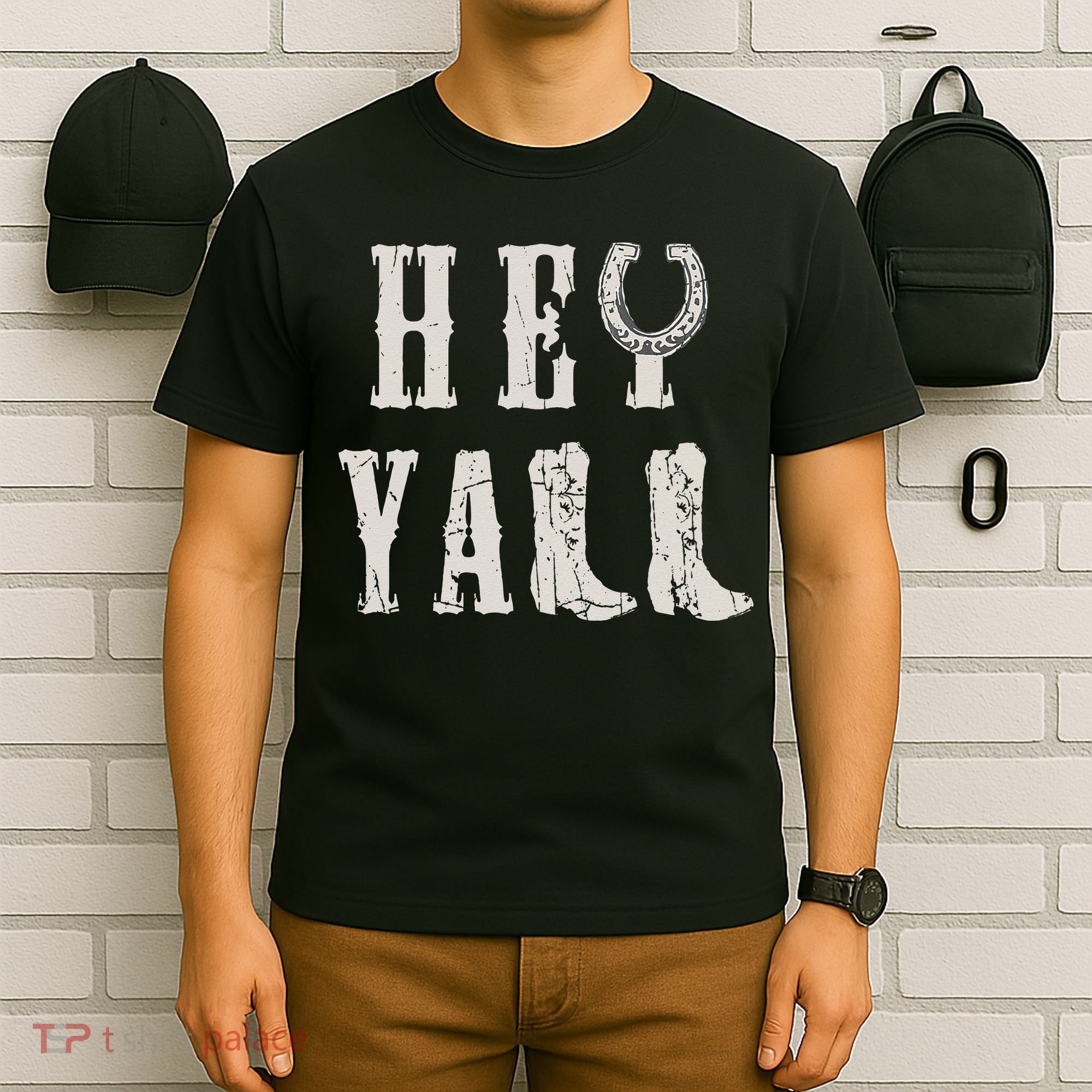 Trendy Hey Y'all Horseshoe And Boots Quote T-Shirt