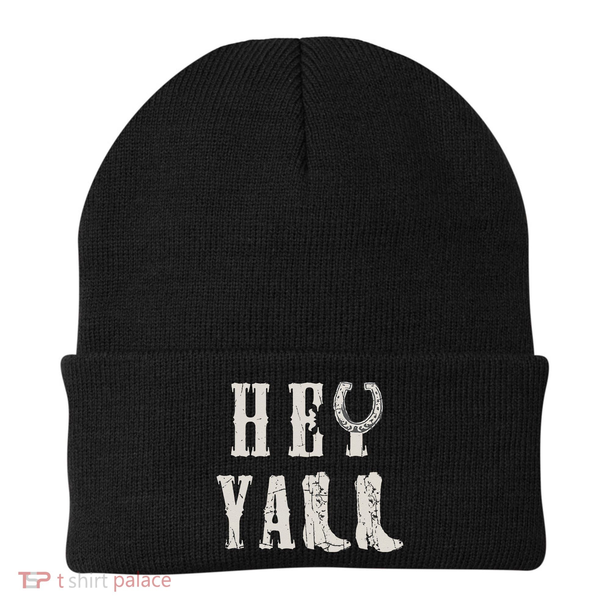 Trendy Hey Y'all Horseshoe And Boots Quote Beanie