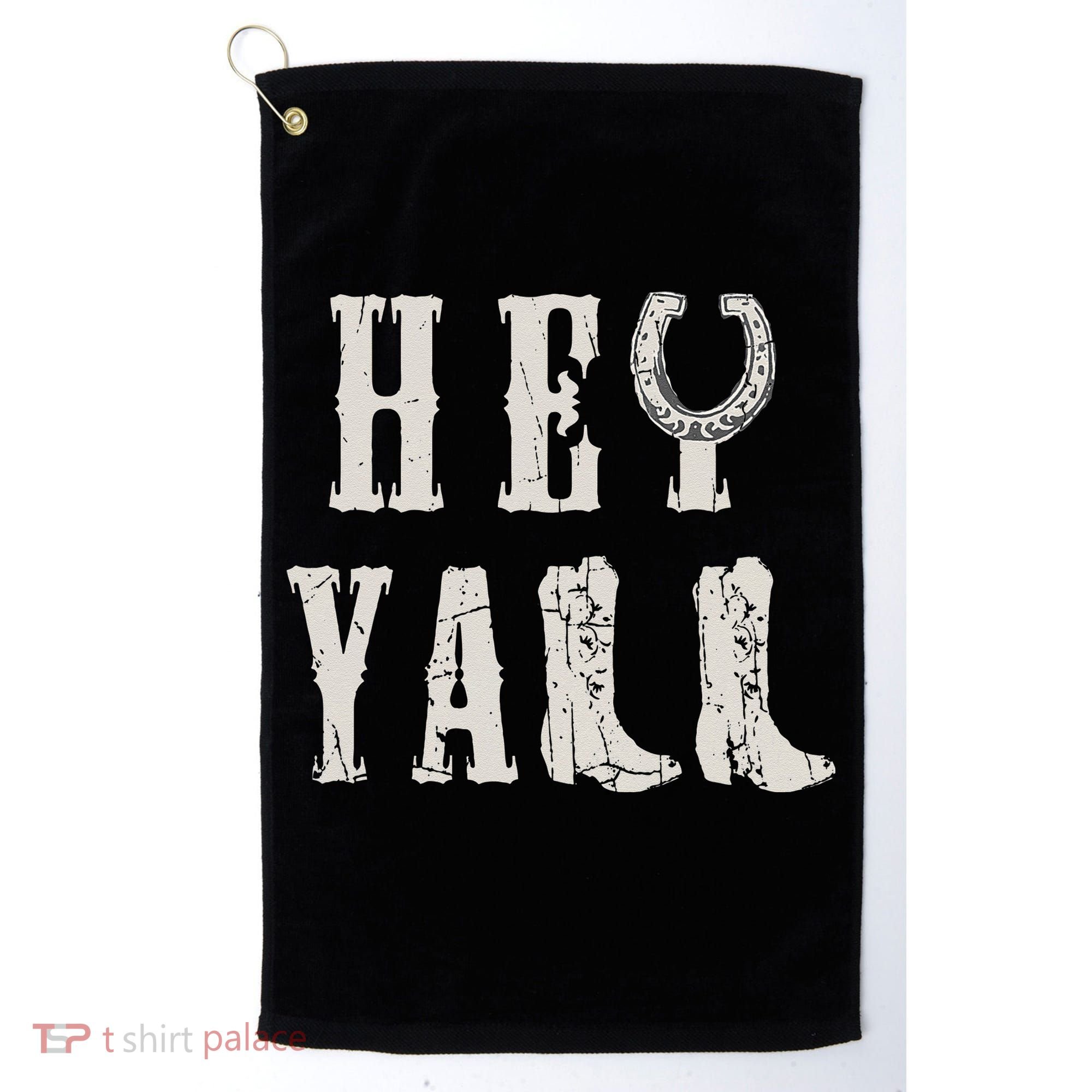 Trendy Hey Y'all Horseshoe And Boots Quote Golf Towel