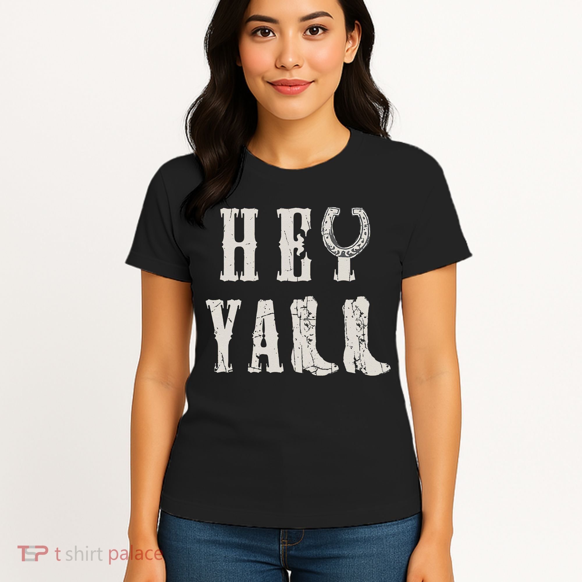 Trendy Hey Y'all Horseshoe And Boots Quote Women's T-Shirt
