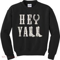 Trendy Hey Y'all Horseshoe And Boots Quote Kids Sweatshirt thumb 0