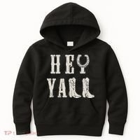 Trendy Hey Y'all Horseshoe And Boots Quote Kids Hoodie thumb 0