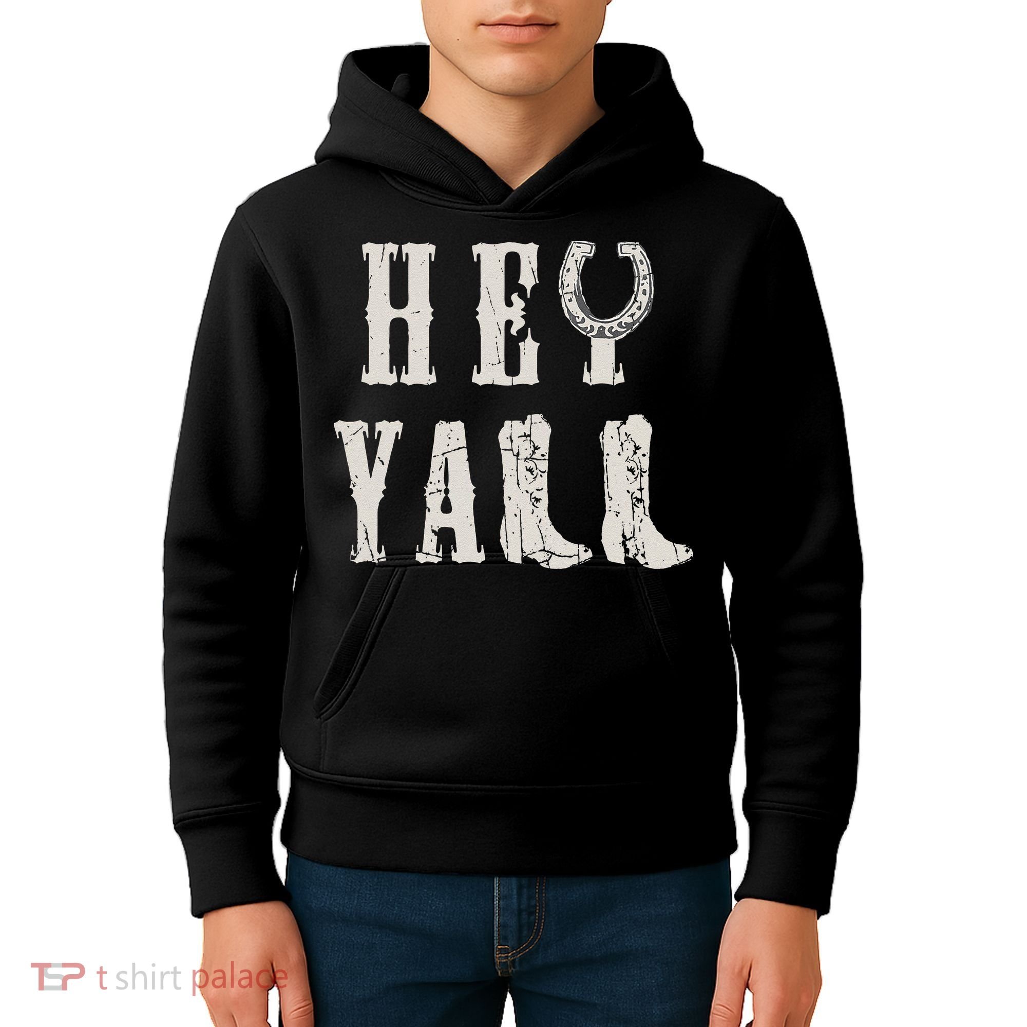Trendy Hey Y'all Horseshoe And Boots Quote Kids Hoodie