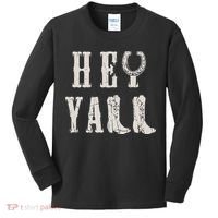 Trendy Hey Y'all Horseshoe And Boots Quote Kids Long Sleeve Shirt thumb 0