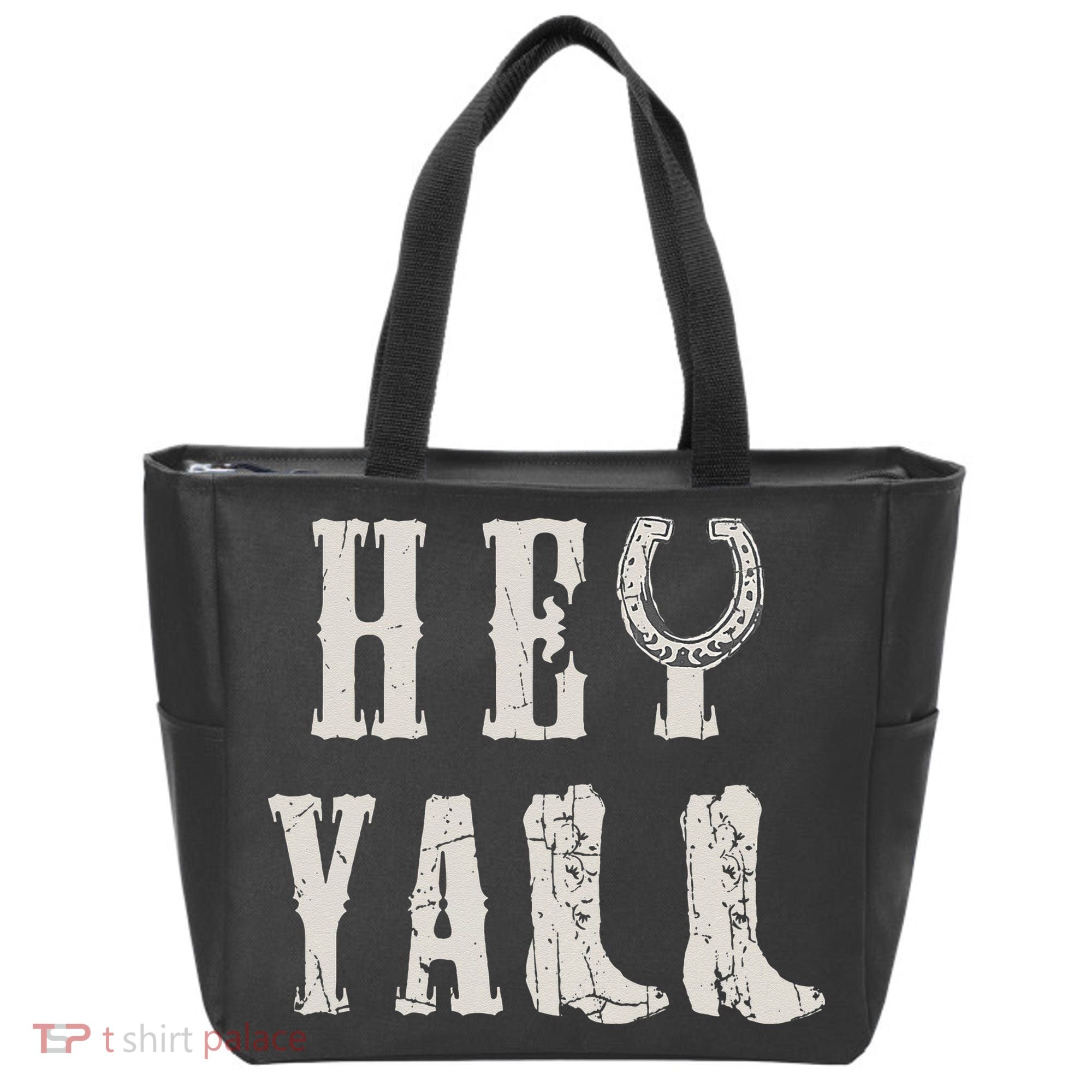 Trendy Hey Y'all Horseshoe And Boots Quote Tote Bag